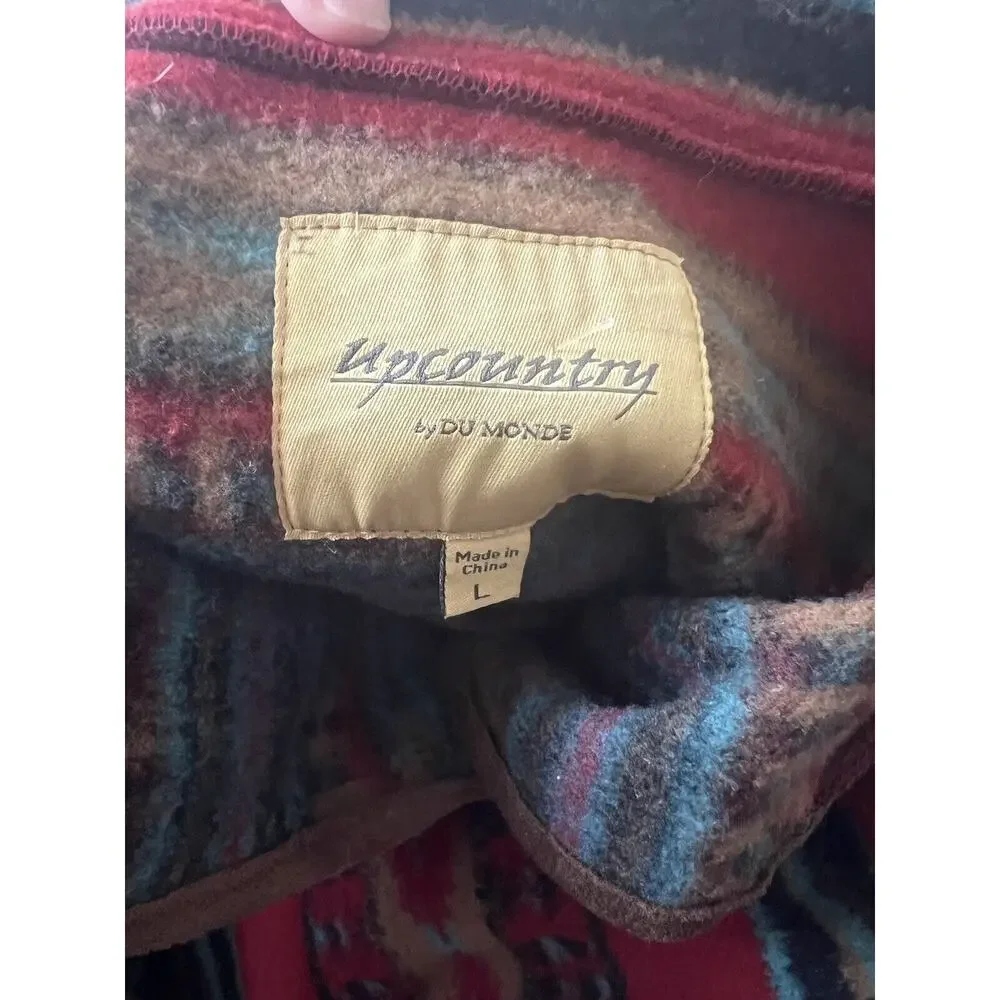Upcountry By Du Mont Red Tan Aztec Printed Western Concho Button Jacket L